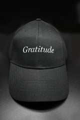 Black Baseball Cap White Lettering Gratitude