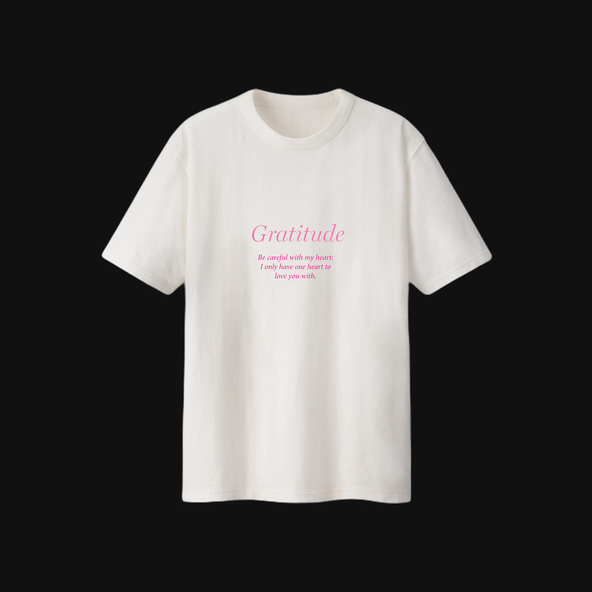 White Short Sleeve T-Shirt Pink Lettering Gratitude